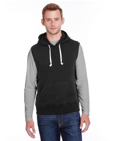 J America Adult Triblend Fleece Sleeveless Hooded Sweatshirt