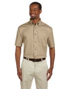 Harriton Men's Easy Blend Short-Sleeve Twill Shirt with�Stain-Release