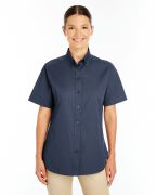 Harriton Ladies' Foundation 100% Cotton Short-Sleeve Twill Shirt with Teflon